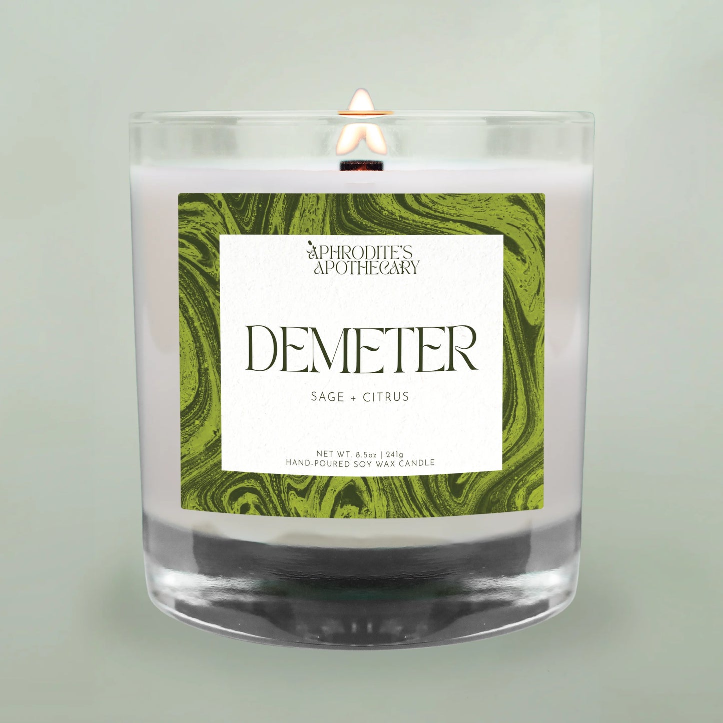 Demeter Candle on a green background