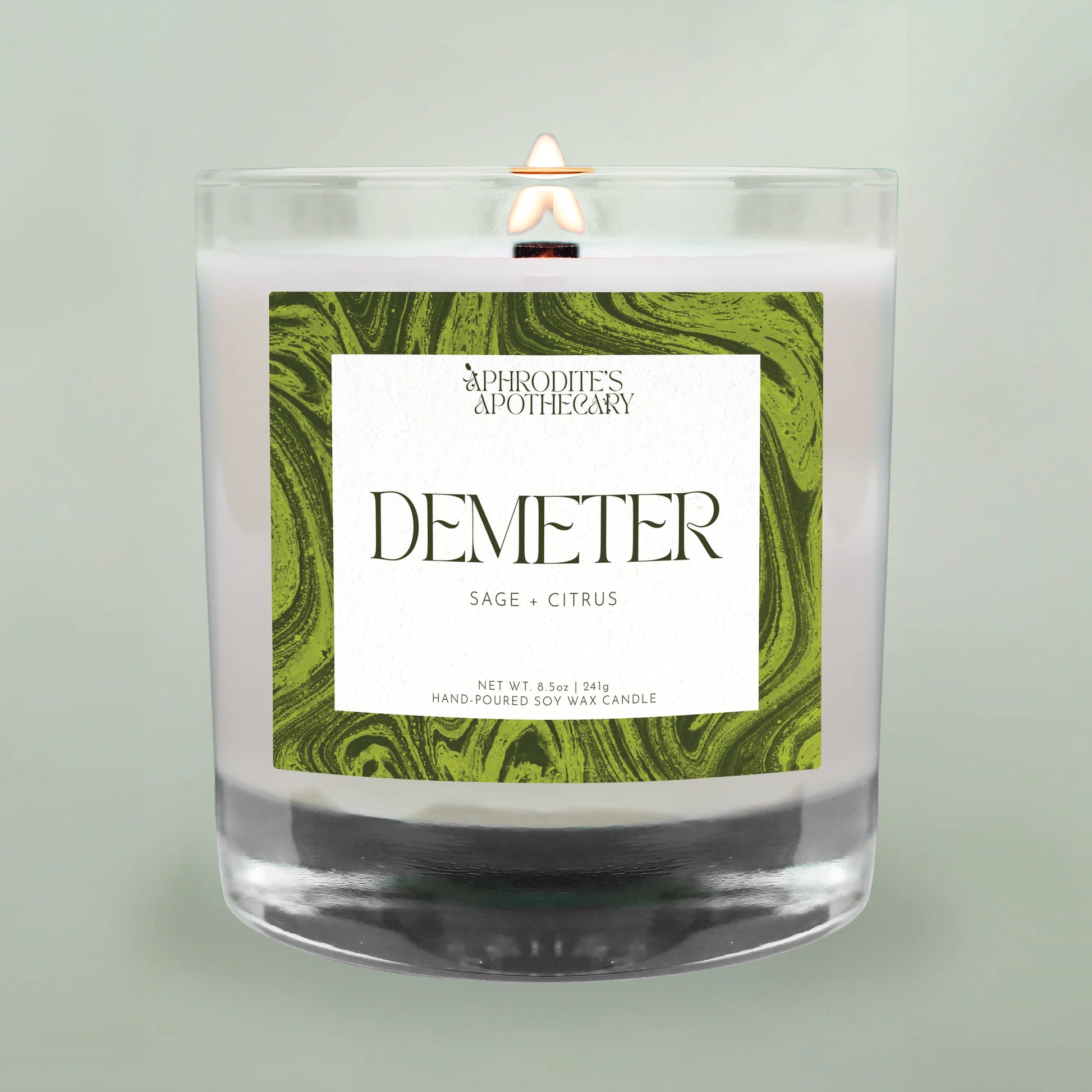 Demeter Candle on a green background