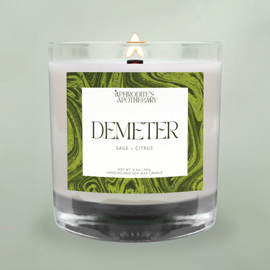 Demeter Candle on a green background