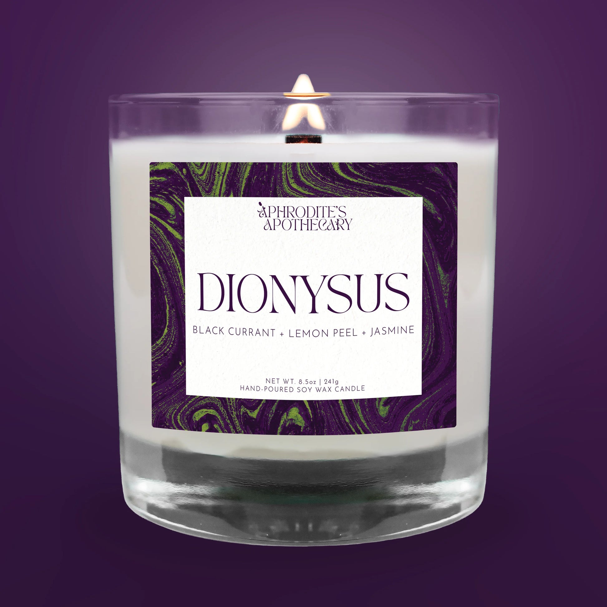 Dionysus Candle on a purple background