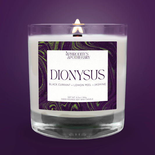 Dionysus Candle on a purple background