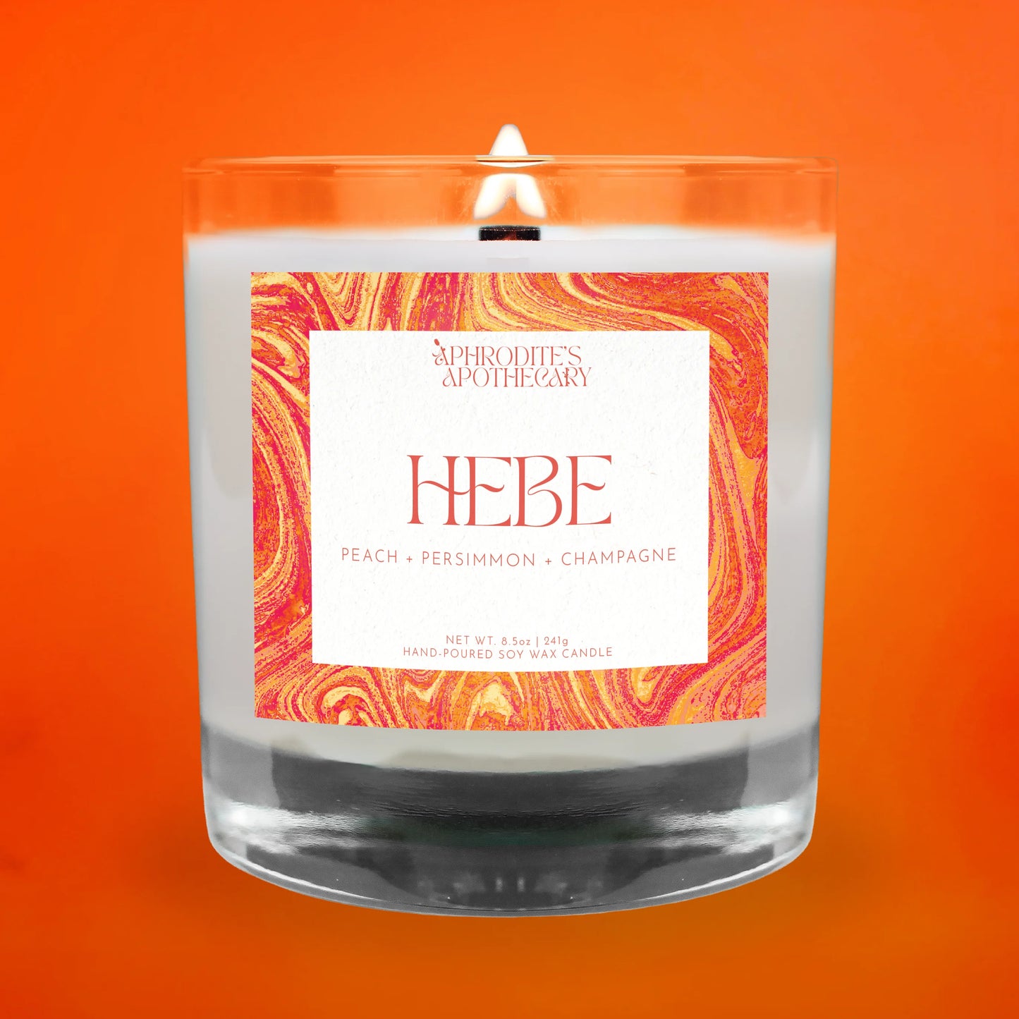Hebe Candle on an orange background