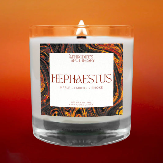 Hephaestus Candle on a fiery gradient background