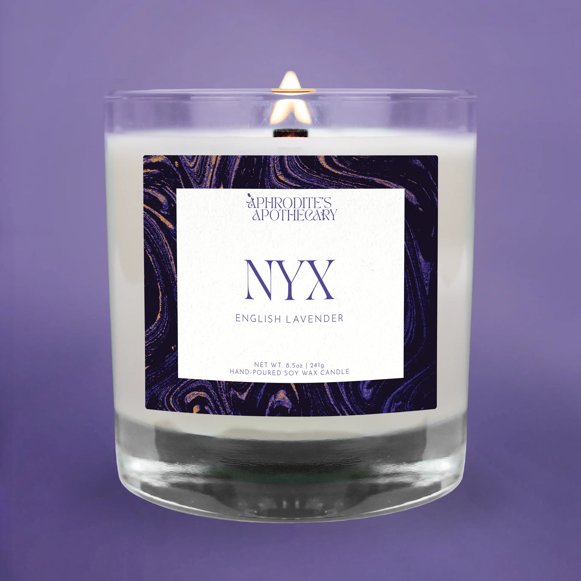 Nyx Candle on a lavender background
