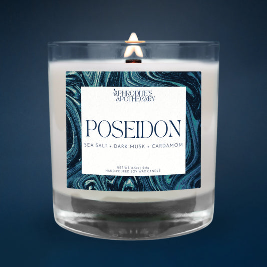 Poseidon Candle on a navy blue background