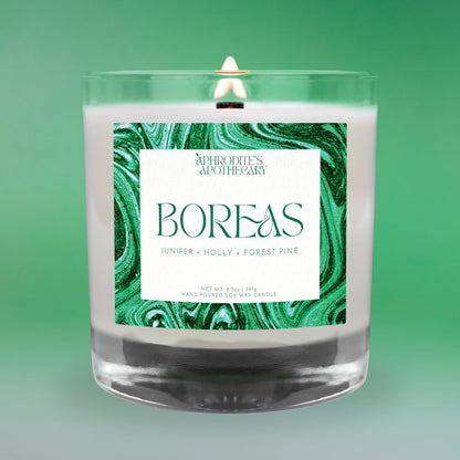 Boreas Candle on a green background