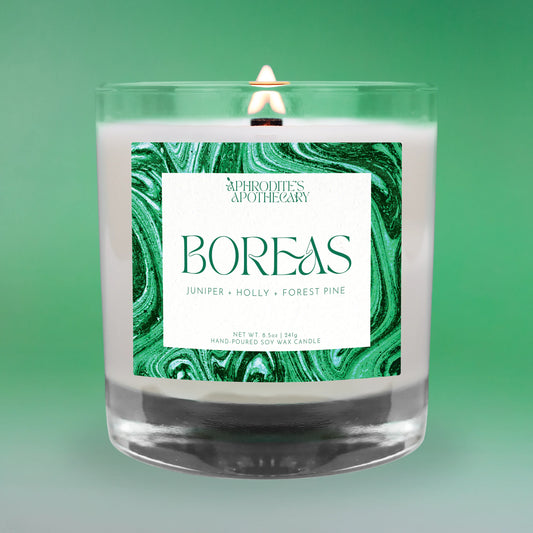 Boreas Candle on a green background