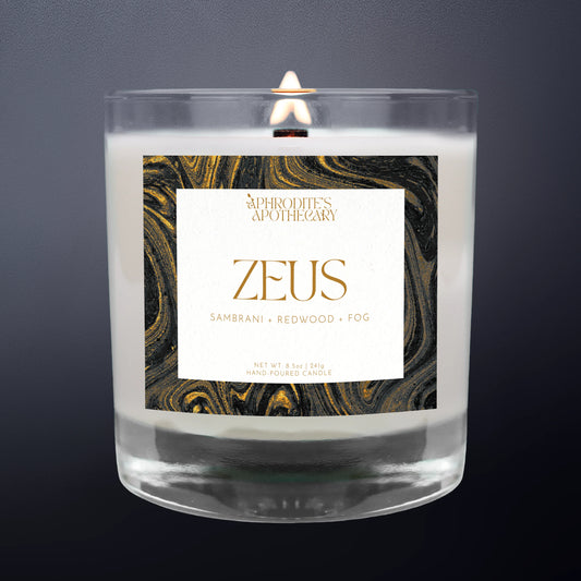Zeus Candle on a cloudy grey background